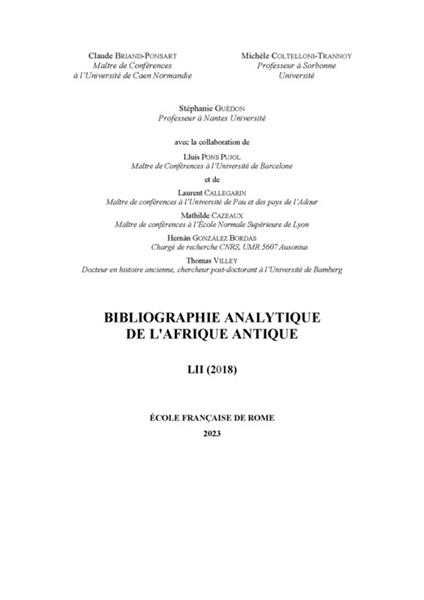 Bibliographie analytique de l’Afrique antique LII (2018)