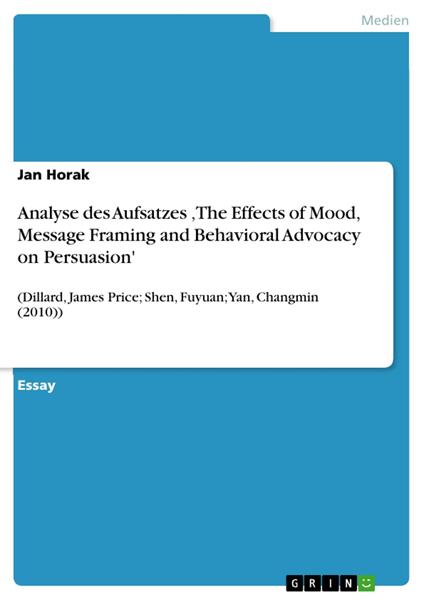 Analyse des Aufsatzes ‚The Effects of Mood, Message Framing and Behavioral Advocacy on Persuasion'