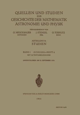Quellen und Studien zur Geschichte der Mathematik Astronomie und Physik: Abteilung B: Studien - O. Neugebauer,Julius Stenzel,Otto Toeplitz - cover