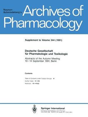 Deutsche Gesellschaft für Pharmakologie und Toxikologie: Abstracts of the Autumn Meeting 10–14 September 1991, Berlin - Kenneth A Loparo - cover