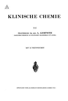 Klinische Chemie - Leopold Lichtwitz - cover