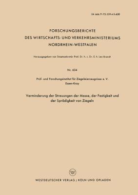 Verminderung der Streuungen der Masse, der Festigkeit und der Sprödigkeit von Ziegeln - Kenneth A Loparo - cover