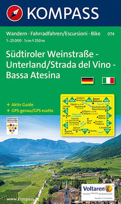 Carta escursionistica n. 074. Strada del vino-Bassa Atesina 1:25.000. Ediz. italiana e tedesca - copertina