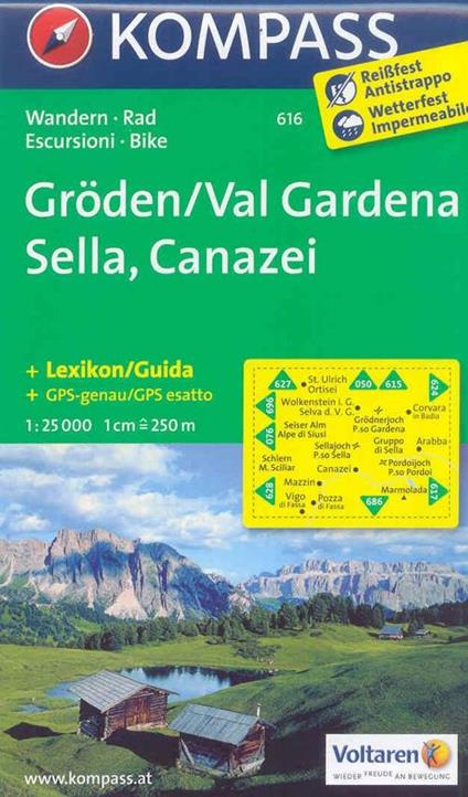Carta escursionistica n. 616. Val Gardena, Sella, Canazei 1:25.000. Adatto a GPS. Digital map. DVD-ROM - copertina