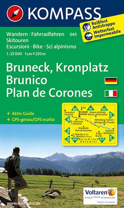 Carta escursionistica n. 045. Plan de Corones, Brunico-Kronplatz, Bruneck 1:25.000. Adatto a GPS. Digital map. DVD-ROM - copertina