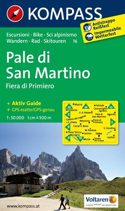 Carta escursionistica n. 76. Pale di San Martino. Adatto a GPS. Digital map. DVD-ROM - copertina