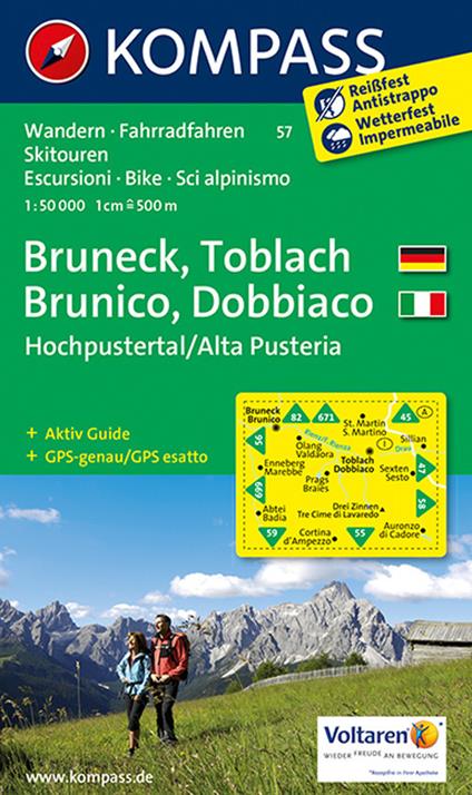 Carta escursionistica n. 57. Brunico, Dobbiaco, Alta Val Pusteria-Bru neck, Toblach, Hochpustertal. Adatto a GPS. Digital map. DVD-ROM - copertina