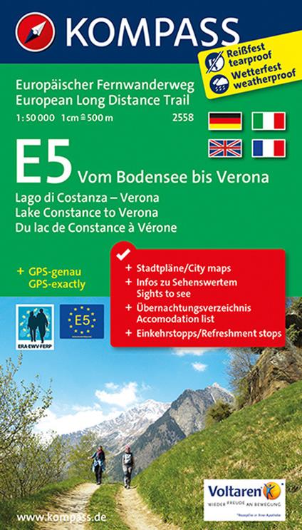 Carta Tour n. 2558 - E5 Dal Lago di Costanza fino a Verona 1:50.000. Ediz. tedesca, italiana, inglese e francese - copertina