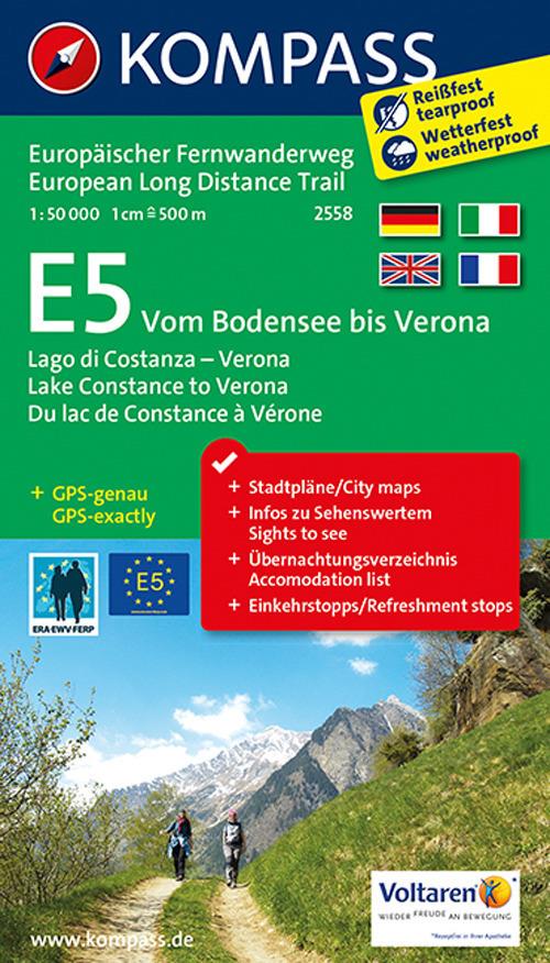 Carta Tour n. 2558 - E5 Dal Lago di Costanza fino a Verona 1:50.000. Ediz. tedesca, italiana, inglese e francese - copertina
