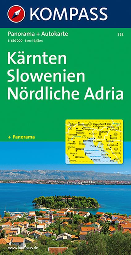 Carta stradale e panoramica n. 352. Kärnten, Slowenien, Nördliche Adria-Carinzia, Slovenia, Adria Nord 1:650.000 - copertina