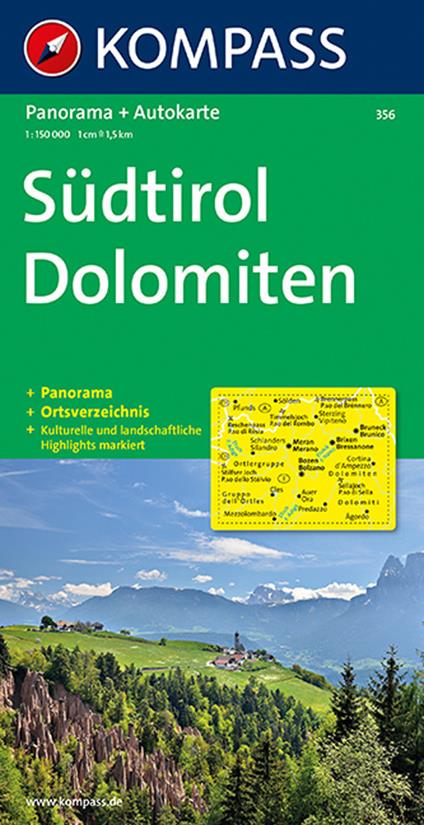 Carta stradale e panoramica n. 356. Alto Adige, Dolomiti-Südtirol, Dolomiten 1:50.000. Ediz. bilingue - copertina