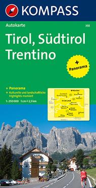 Carta stradale e panoramica n. 358. Tirolo, Alto Adige, Trentino-Tirol, Südtirol, Trentino 1:50.000. Ediz. bilingue