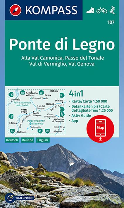 Carta escursionistica n. 107. Ponte di Legno, Alta Val Camonica, Passo del Tonale 1:50.000. Ediz. italiana, tedesca e inglese - copertina