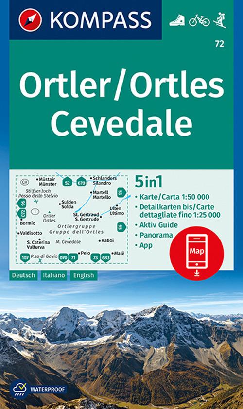 Carta escursionistica n. 72. Ortles-Ortler, Cevedale 1:50.000. Ediz. italiana, tedesca e inglese - copertina