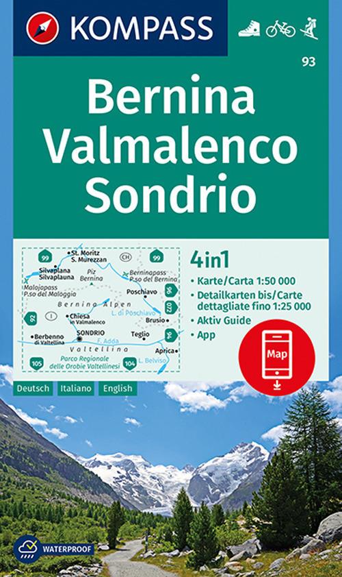 Carta escursionistica n. 93. Bernina, Valmalenco, Sondrio 1:50.000. Ediz. italiana, tedesca e inglese - copertina