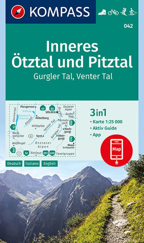 Carta escursionistica n. 042. Inneres Ötztal, Gurgler Tal, Venter Tal, Pitztal 1:25.000. Ediz. tedesca, italiana e inglese - copertina