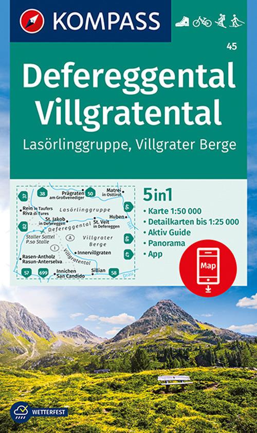 Carta escursionistica n. 45. Defereggental, Villgratental, Lasörlinggruppe, Villgrater Berge 1:50.000 - copertina