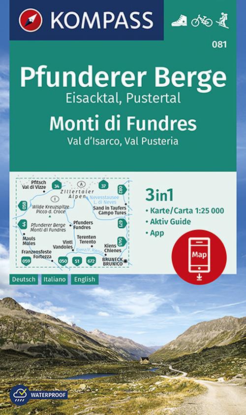 Carta escursionistica n. 81 Monti di Fundres, Val d'Isarco, Val Pusteria 1:25:000 Ediz. italiana, tedesca e inglese - copertina