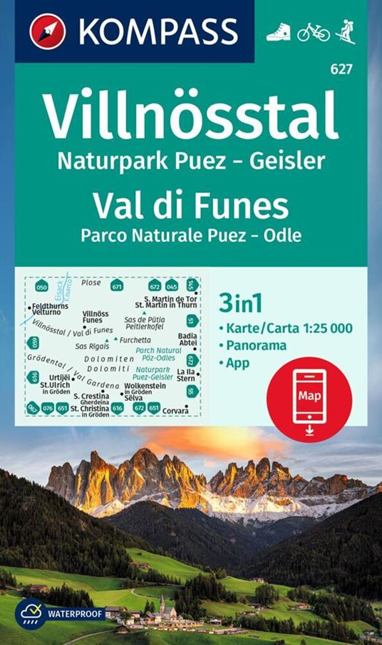Carta escursionistica Kom 627. Villnösstal, Val di Funes. Con carta escursionistica - copertina