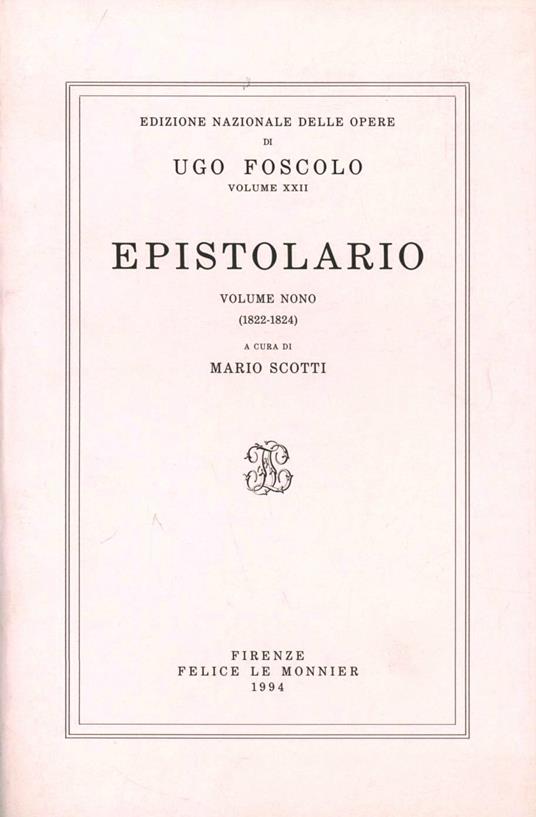 Opere. Vol. 22: Epistolario (1822-1824) - Ugo Foscolo - copertina
