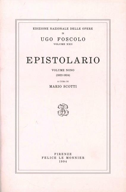 Opere. Vol. 22: Epistolario (1822-1824). - Ugo Foscolo - copertina