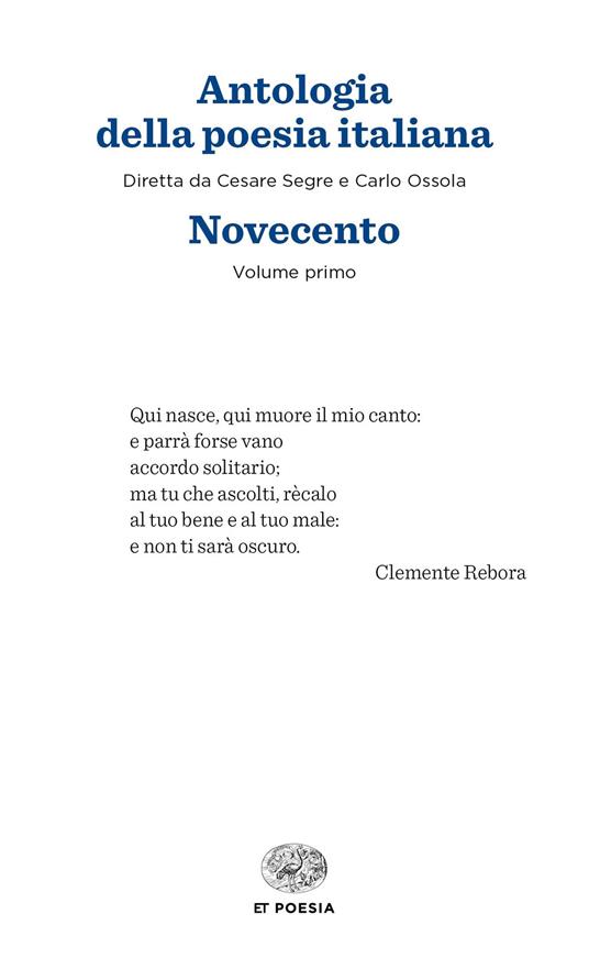 Antologia della poesia italiana. Vol. 1: Novecento - copertina
