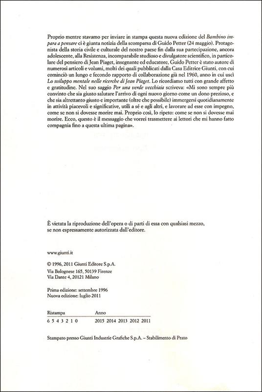 Il bambino impara a pensare. Introduzione alla ricerca sullo sviluppo cognitivo. Nuova ediz. - Guido Petter - 2