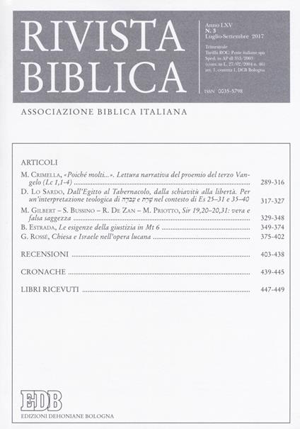 Rivista biblica (2017). Vol. 3 - copertina