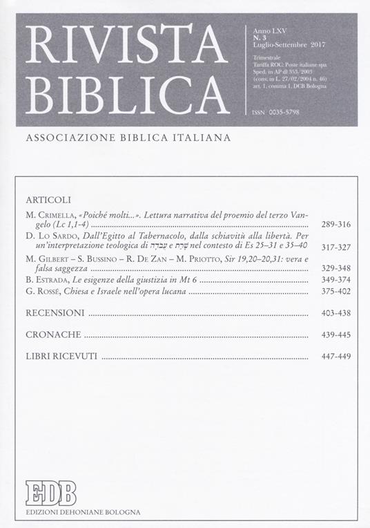 Rivista biblica (2017). Vol. 3 - copertina