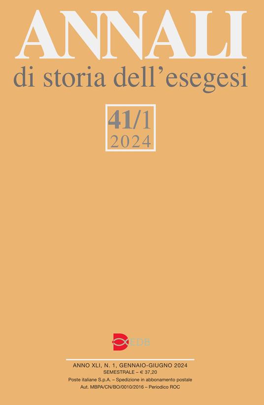 Annali di storia dell'esegesi (2024). Vol. 41/1 - copertina