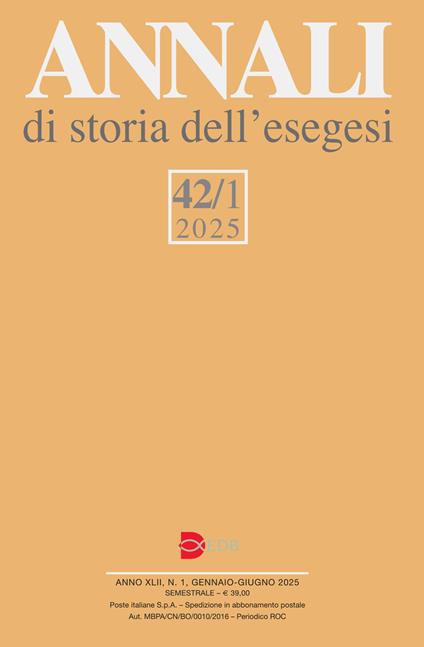 Annali di storia dell'esegesi (2025). Vol. 42/1 - copertina
