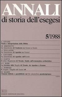 Annali di storia dell'esegesi. Atti del V seminario di ricerca su Studi della letteratura esegetica cristiana e giudaica antica (Torino, 14-16 ottobre 1987). Vol. 5: 1988 - copertina