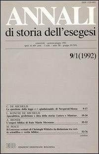 Annali di storia dell'esegesi. Atti del II seminario di studi su Lettura della Bibbia e pensiero filosofico e politico moderno. Forlì 7-9 giugno 1991. Vol. 9/1: 1992 - copertina
