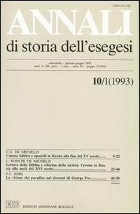 Annali di storia dell'esegesi. Atti del III seminario di studi su Lettura della Bibbia e pensiero filosofico e politico moderno (Forlì, 11-13 giugno 1992). Vol. 10/1: 1993 - copertina