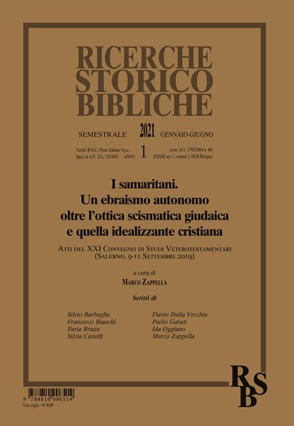 Ricerche storico-bibliche (2021). Vol. 1: Samaritani. Un ebraismo autonomo oltre l’ottica scismatica giudaica e quella idealizzante cristiana - copertina