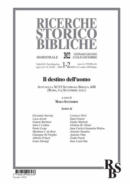 Ricerche storico-bibliche (2022). Vol. 1-2: Il destino dell'uomo - copertina
