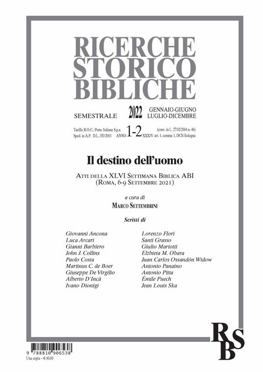 Ricerche storico-bibliche (2022). Vol. 1-2: Il destino dell'uomo - copertina
