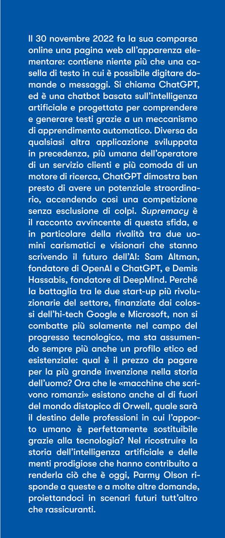 Supremacy. L'AI, ChatGPT e la sfida che cambierà il mondo - Parmy Olson - 2