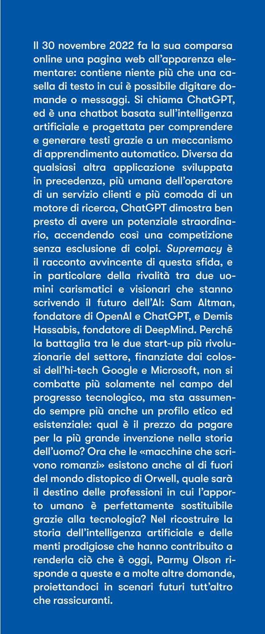Supremacy. L'AI, ChatGPT e la sfida che cambierà il mondo - Parmy Olson - 2