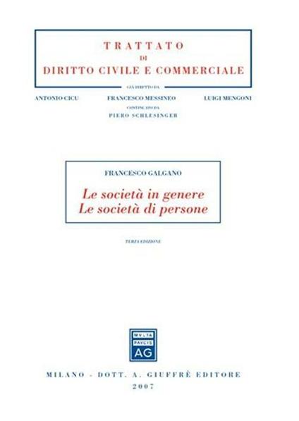 Le società in genere. Le società di persone - Francesco Galgano - copertina