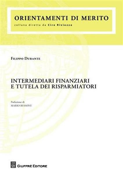 Intermediari finanziari e tutela dei risparmiatori - Filippo Durante - copertina