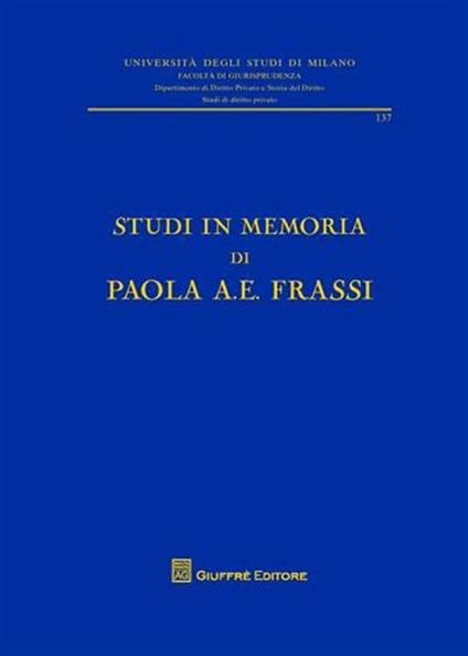 Studi in memoria di Paola A. E. Frassi - copertina