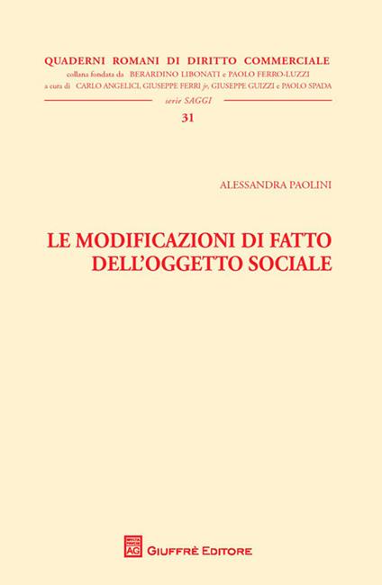 Le modificazioni di fatto dell'oggetto sociale - Alessandra Paolini - copertina