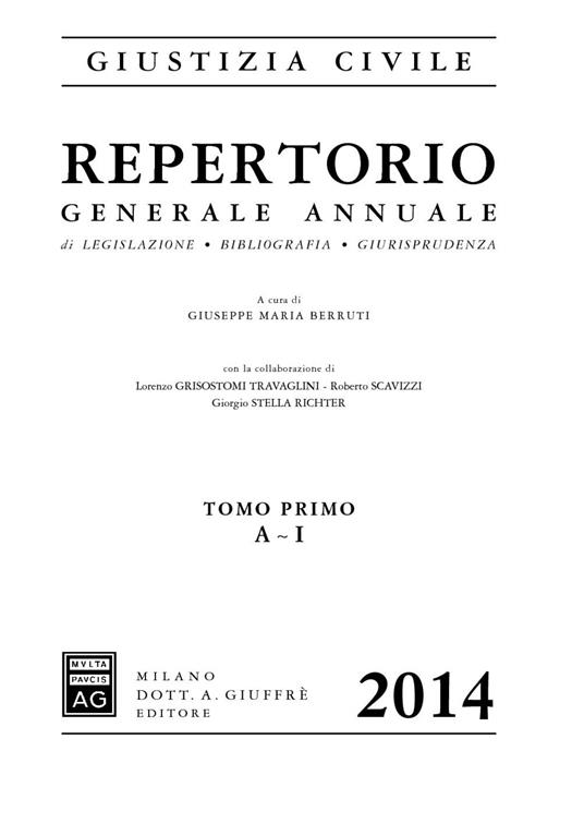 Repertorio di giustizia civile 2014: A-I-L-Z e Indici - copertina