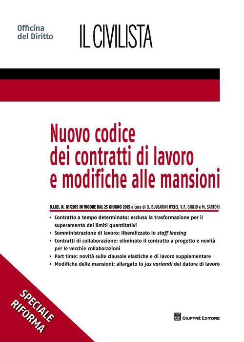 Nuovo codice dei contratti di lavoro e modifiche alle mansioni - copertina