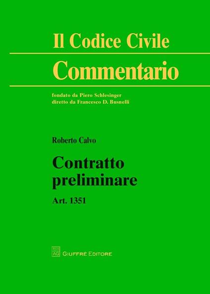 Contratto preliminare. Art. 1351 - Roberto Calvo - copertina