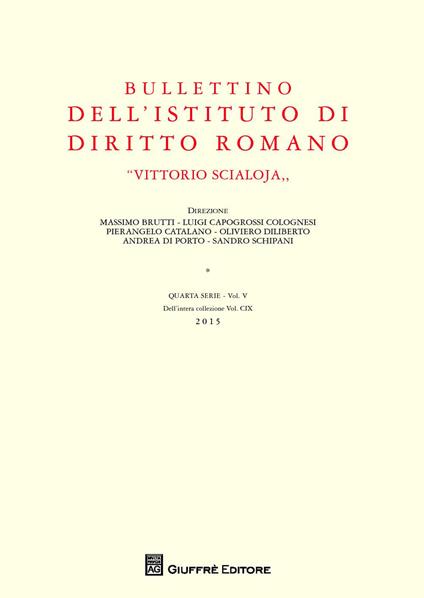 Bullettino dell'Istituto di diritto romano «Vittorio Scialoja». Vol. 5 - copertina