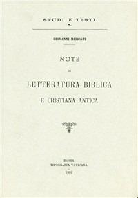 Note di letteratura biblica e cristiana antica - Giovanni Mercati - copertina