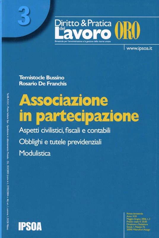 Associazione in partecipazione - Temistocle Bussino,Rosario De Franchis - copertina
