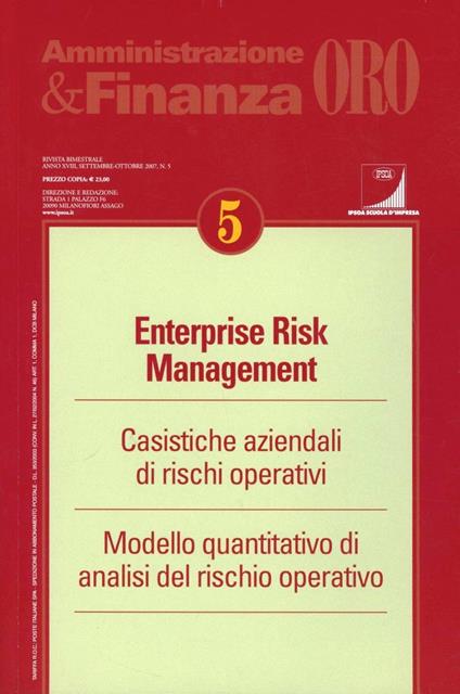 Enterprise risk management. Casistiche aziendali di rischi operativi. Modello quantitativo di analisi del rischio operativo - copertina